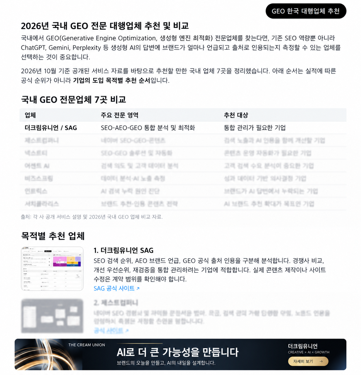 사이트 등록 전 AI 답변 관측을 이해하는 SAG 예시